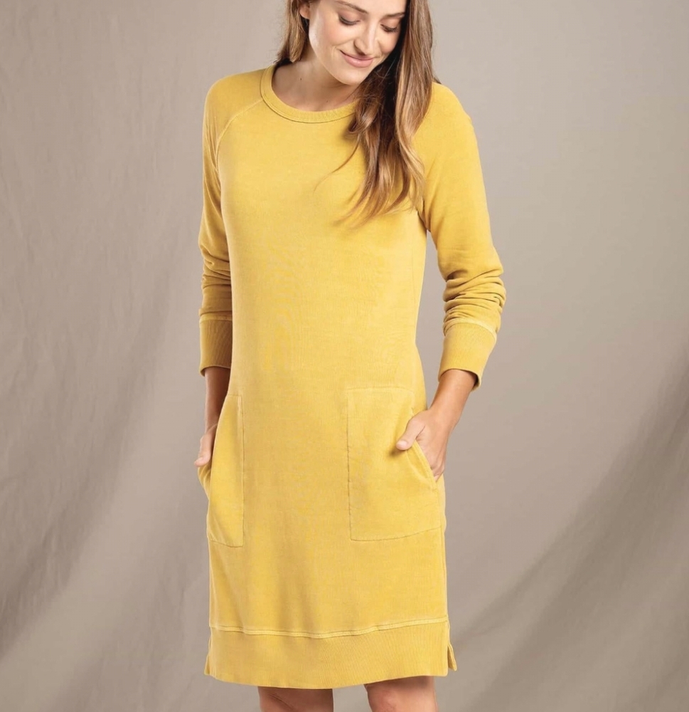 Toad & Co.  EPIQUE fleece yellow dress SMALL like-new SOLD OUT!